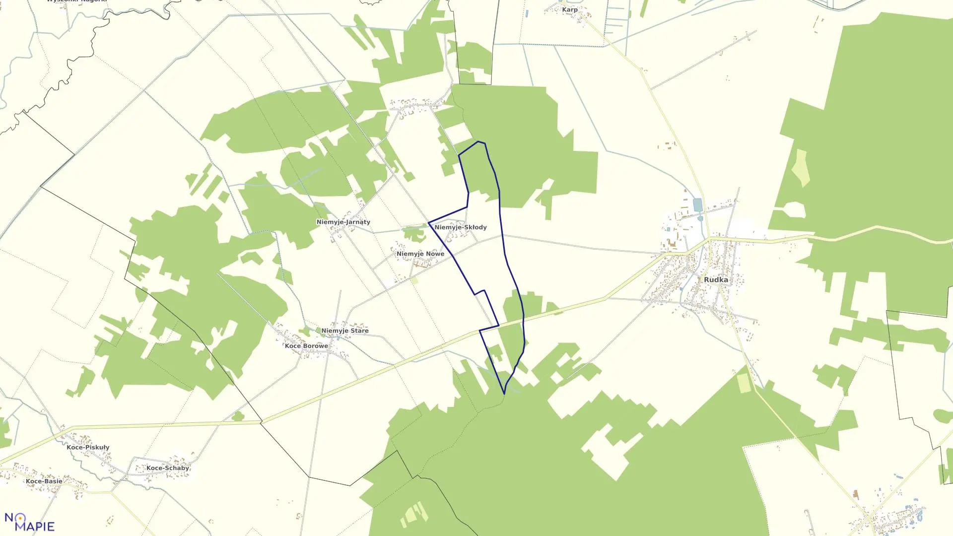 Mapa obrębu NIEMYJE-SKŁODY w gminie Rudka